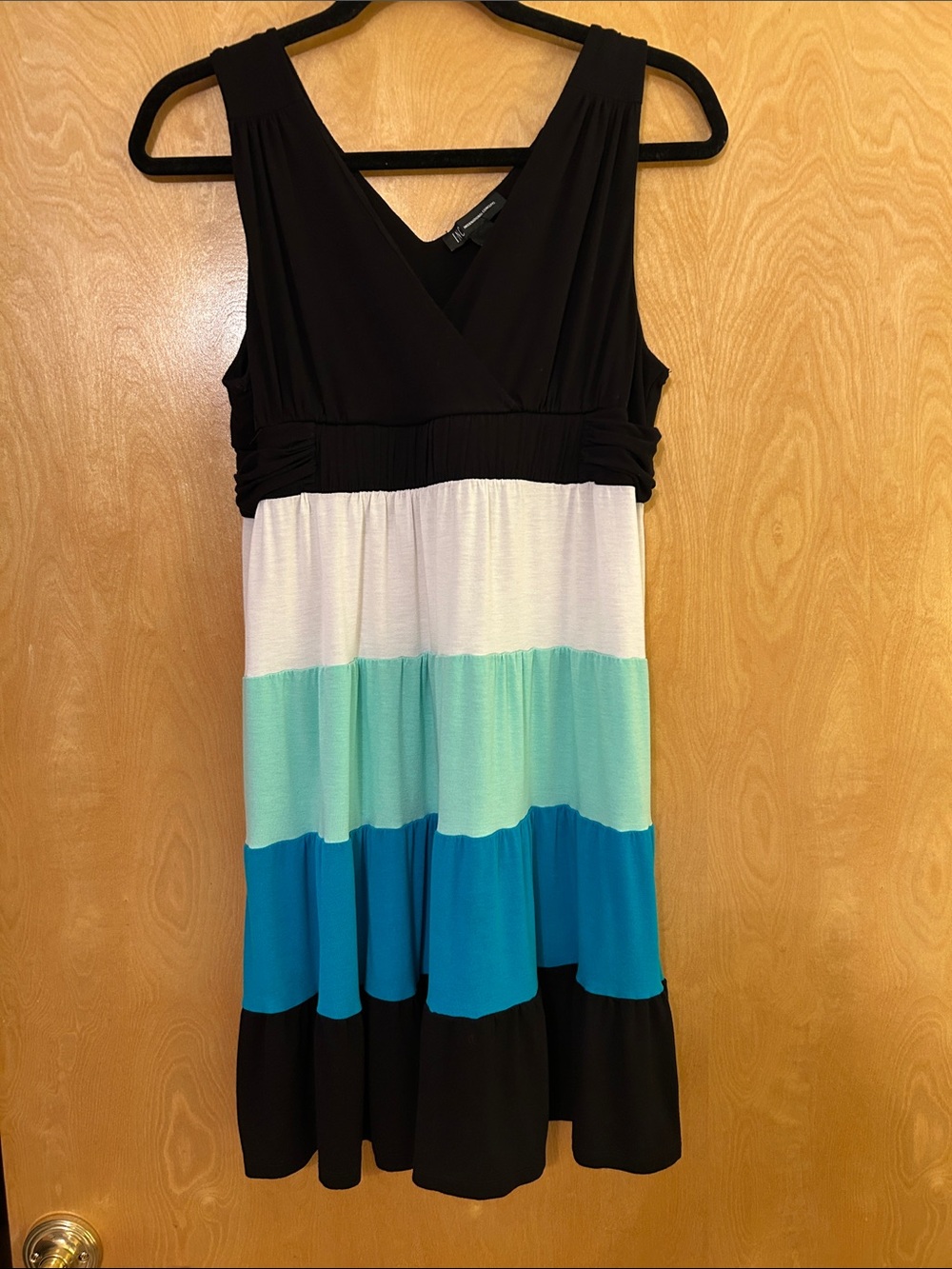 INC Colorblock Tiered Dress - Black, White & Blue
Size M